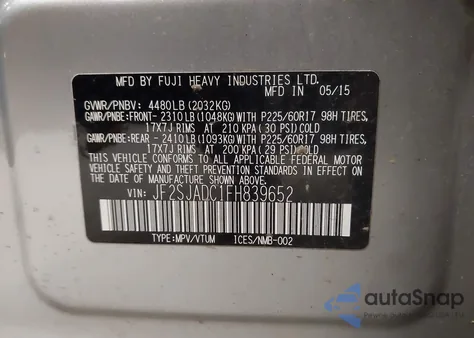 2015 Subaru Forester 2.5I Premium z USA, uszkodzony, nr VIN JF2SJADC1FH839652